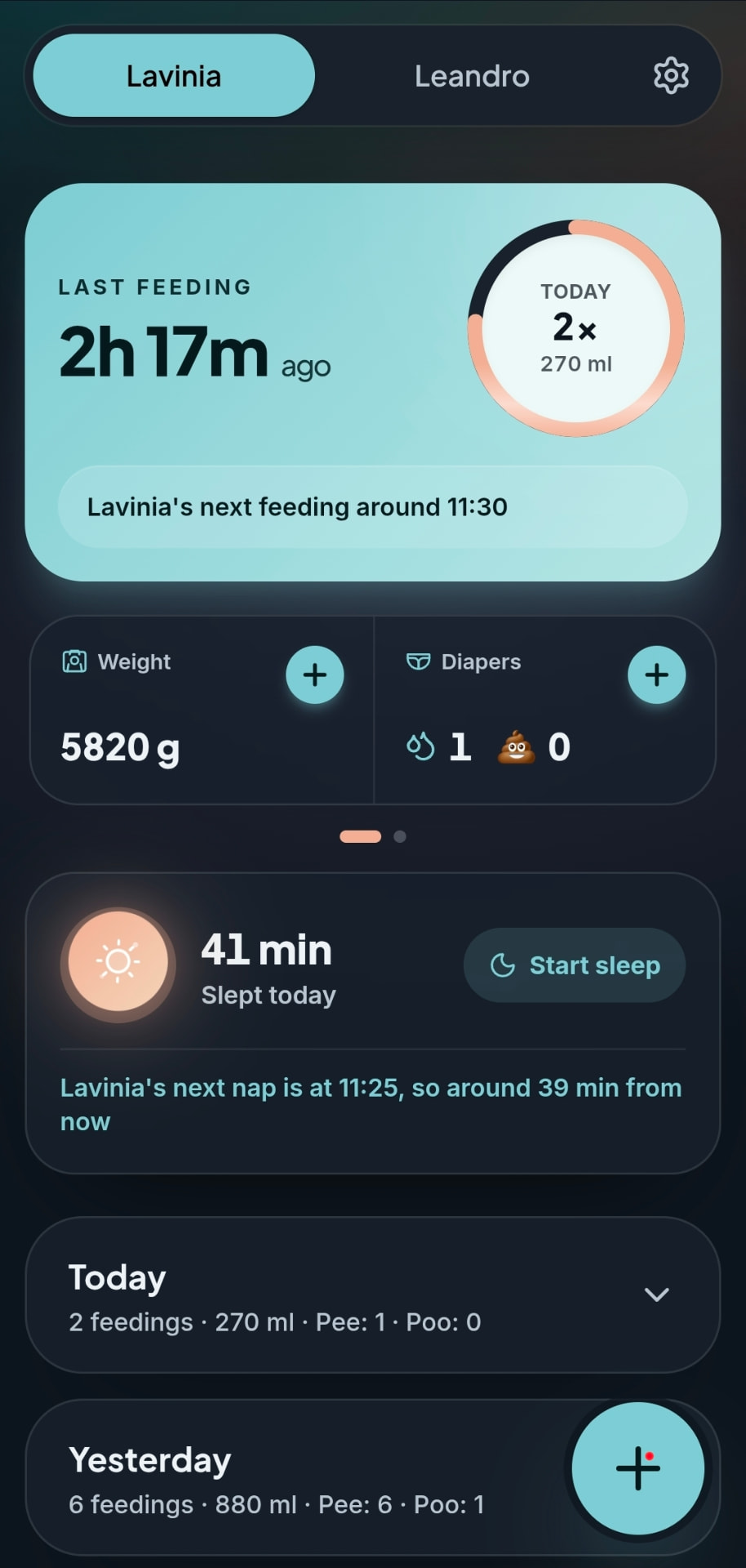 Tottsee dashboard in dark mode