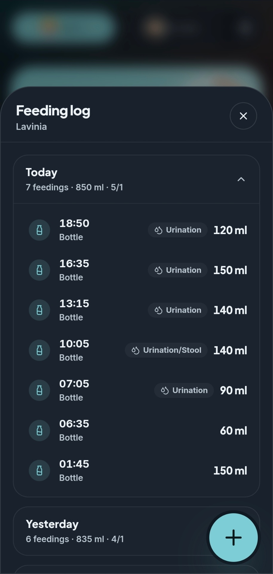 Complete feeding log